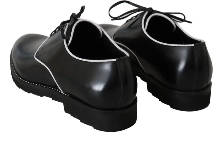 Black Leather White Line Dress Derby Men's Shoes - Image 5