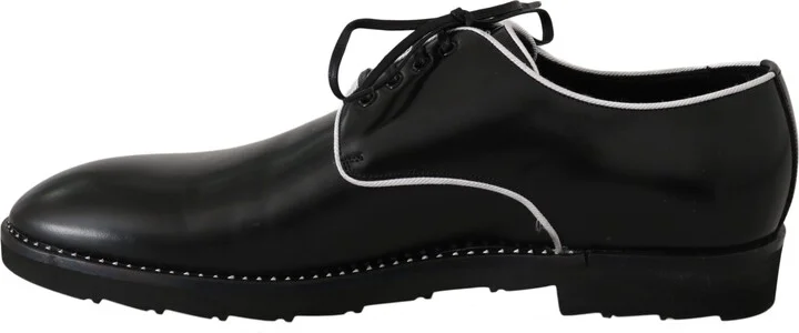 Black Leather White Line Dress Derby Men's Shoes - Image 6