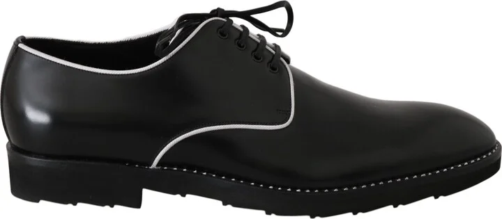 Black Leather White Line Dress Derby Men's Shoes