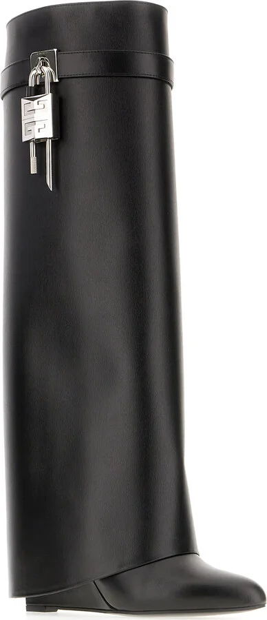 Black Leather Wide Shark Lock Boots - Image 2