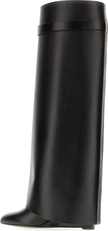 Black Leather Wide Shark Lock Boots - Image 3