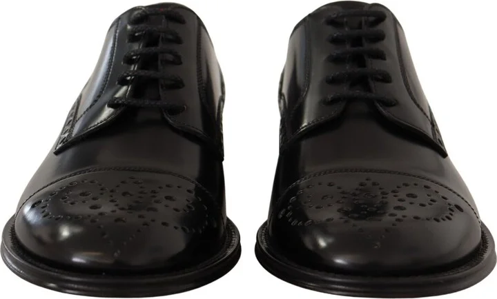 Black Leather Wingtip Mens Formal Derby Men's Shoes - Image 2