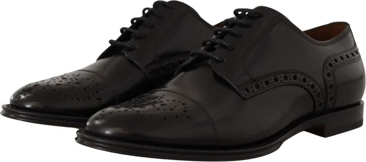 Black Leather Wingtip Mens Formal Derby Men's Shoes - Image 3