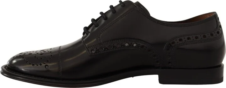 Black Leather Wingtip Mens Formal Derby Men's Shoes - Image 5