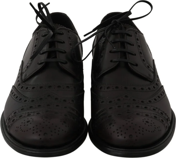 Black Leather Wingtip Oxford Dress Men's Shoes - Image 2
