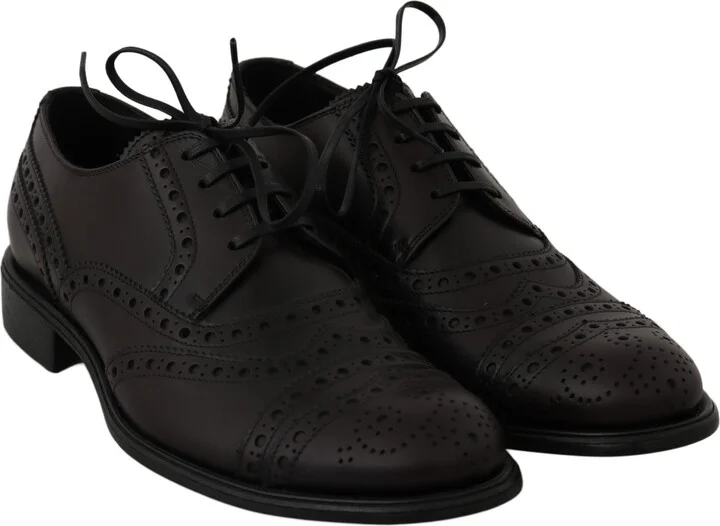 Black Leather Wingtip Oxford Dress Men's Shoes - Image 3