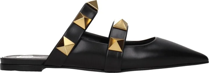 Black Leather Women's Mules