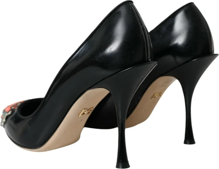 Black Leather WOW Patch Heels Pumps Women's Shoes - Image 4