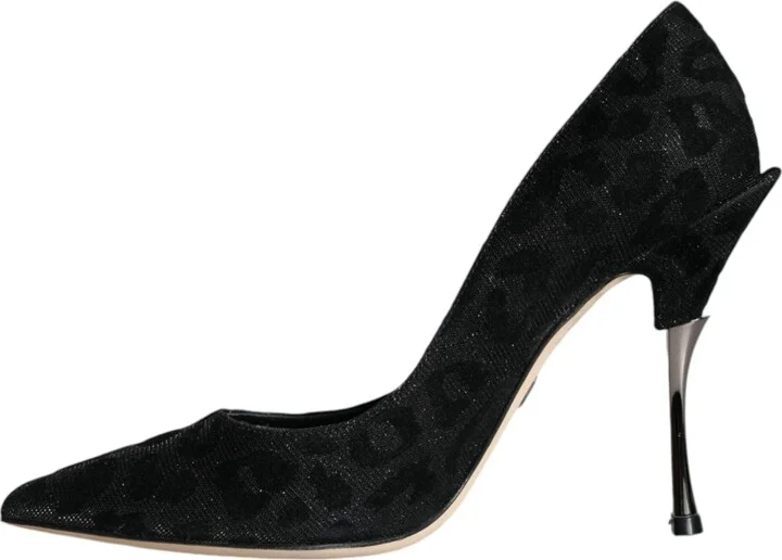 Black Leopard Lurex High Heels Pumps Women's Shoes - Image 5