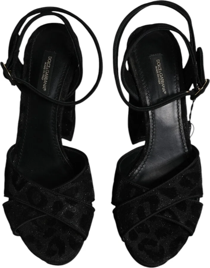 Black Leopard Platform Heels Sandals Women's Shoes (Pre-Owned) - Image 3