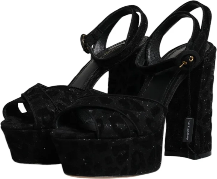 Black Leopard Platform Heels Sandals Women's Shoes (Pre-Owned) - Image 4