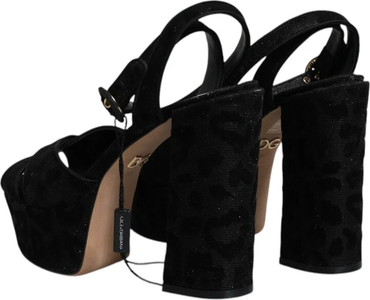Black Leopard Platform Heels Sandals Women's Shoes (Pre-Owned) - Image 5