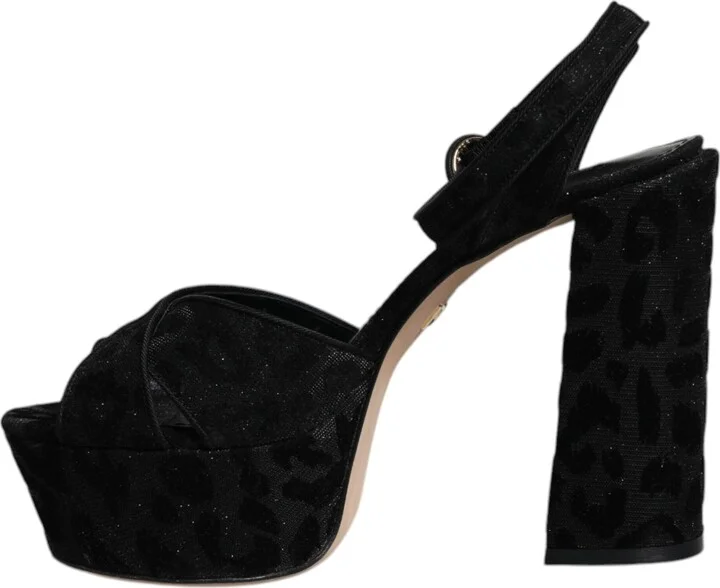 Black Leopard Platform Heels Sandals Women's Shoes (Pre-Owned) - Image 6