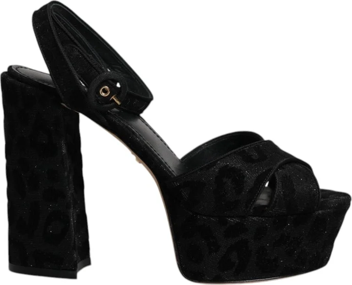 Black Leopard Platform Heels Sandals Women's Shoes (Pre-Owned)