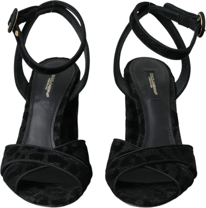 Black Leopard Suede Heels Sandals Women's Shoes - Image 2