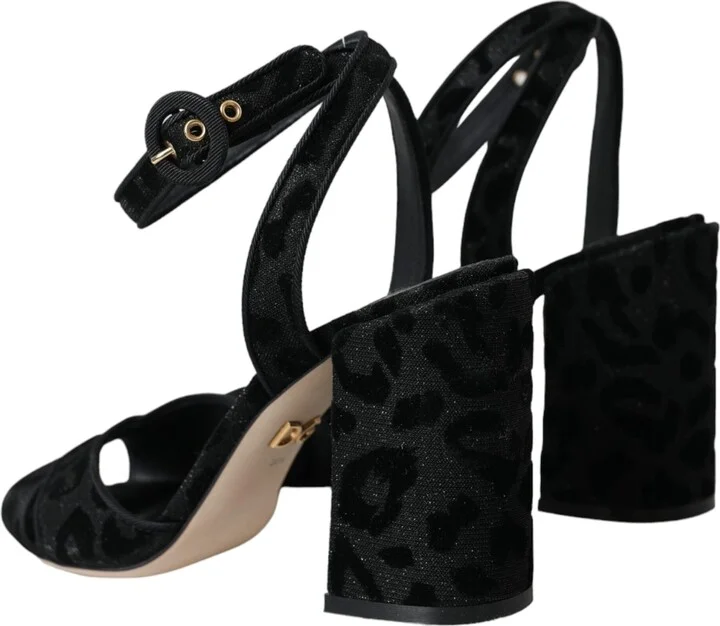 Black Leopard Suede Heels Sandals Women's Shoes - Image 3