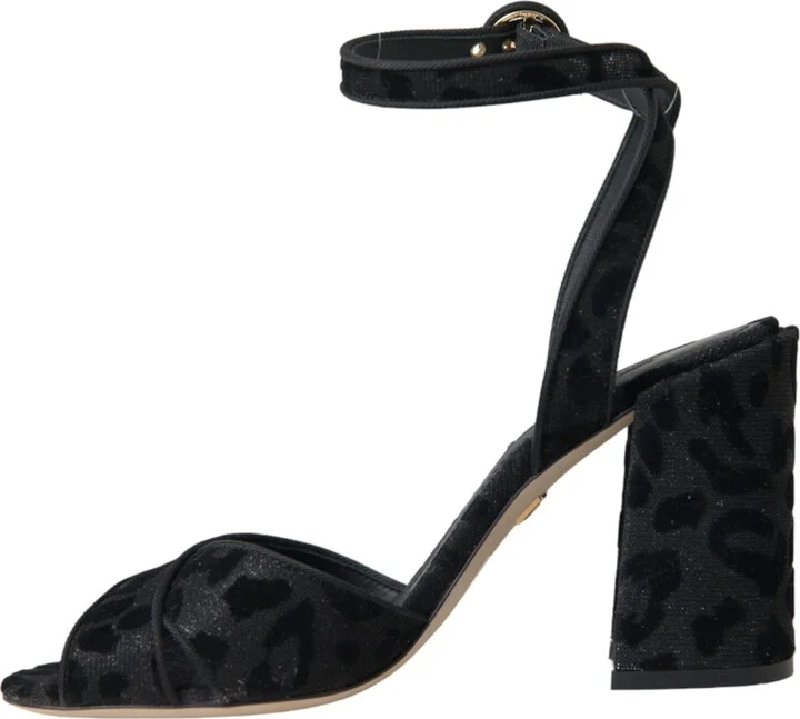 Black Leopard Suede Heels Sandals Women's Shoes - Image 4