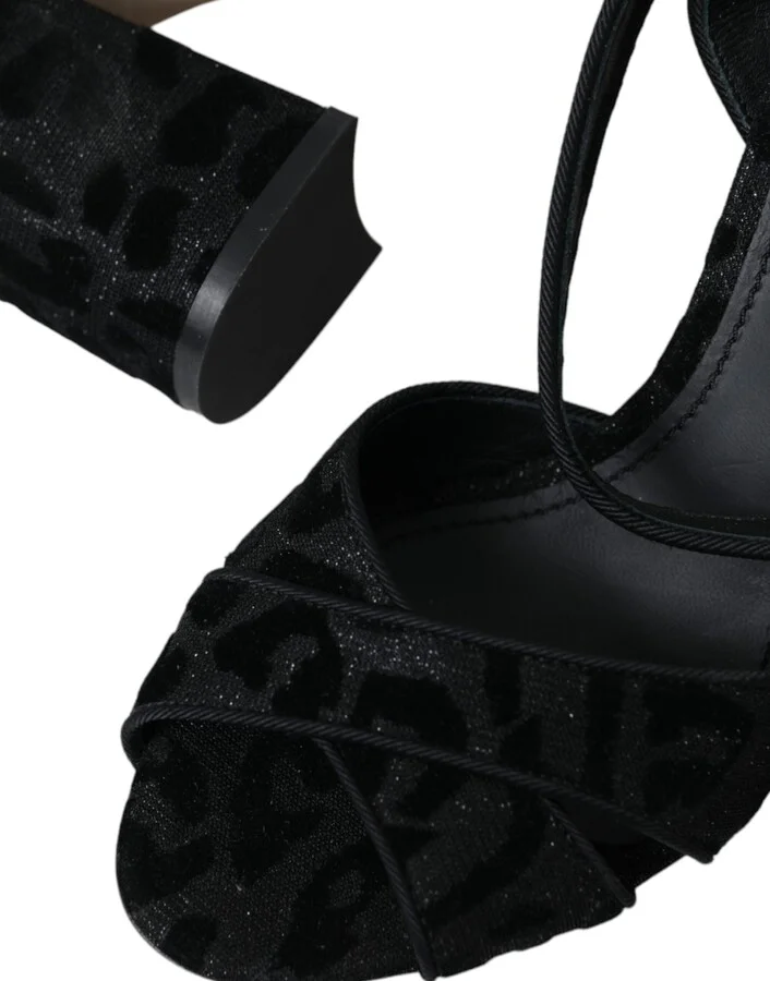 Black Leopard Suede Heels Sandals Women's Shoes - Image 6