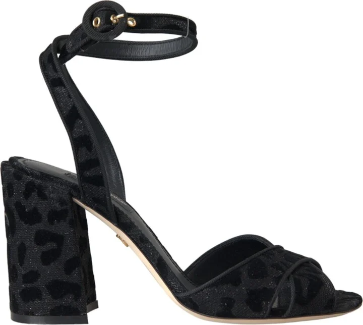 Black Leopard Suede Heels Sandals Women's Shoes