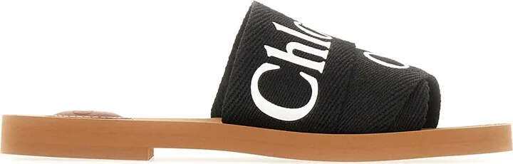 Black Linen Blend Woody Slippers
