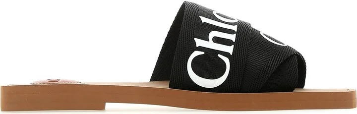 Black Linen Woody Slippers