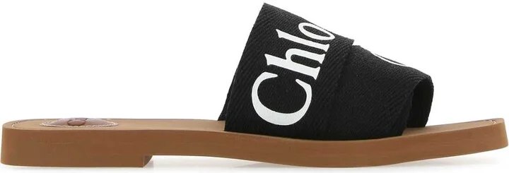 Black Linen Woody Slippers