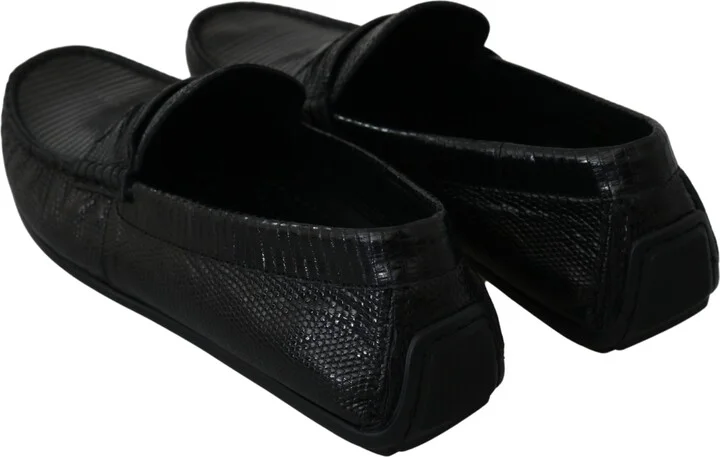 Black Lizard Leather Flat Loafers Men's Shoes - Image 5