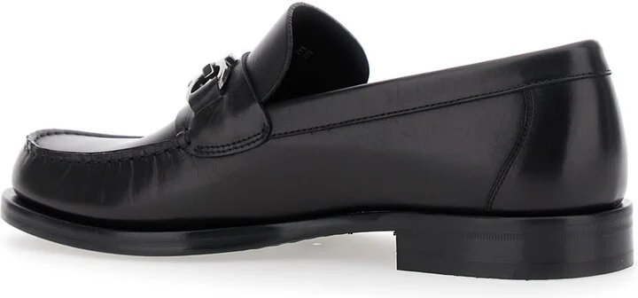Black Loafers With Gancini On The Front In Leather Man - Image 2