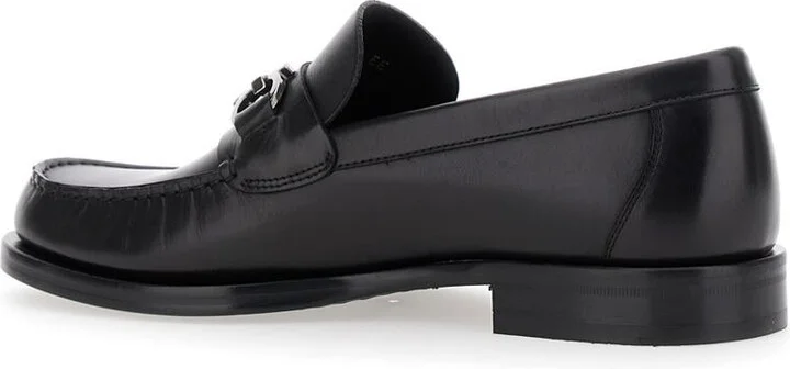 Black Loafers With Gancini On The Front In Leather Man - Image 2