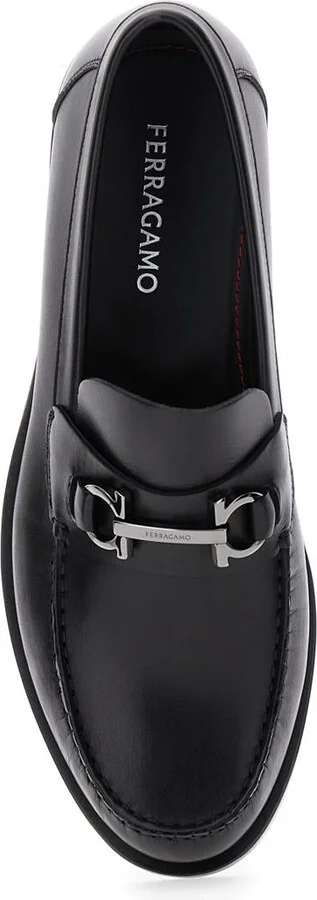 Black Loafers With Gancini On The Front In Leather Man - Image 3