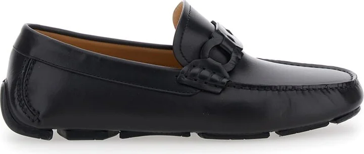 Black Loafers With Ganicini Plaque On The Front In Leather Man