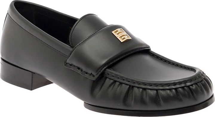 Black Loafers With Logo Detail In Smooth Leather Woman - Image 2