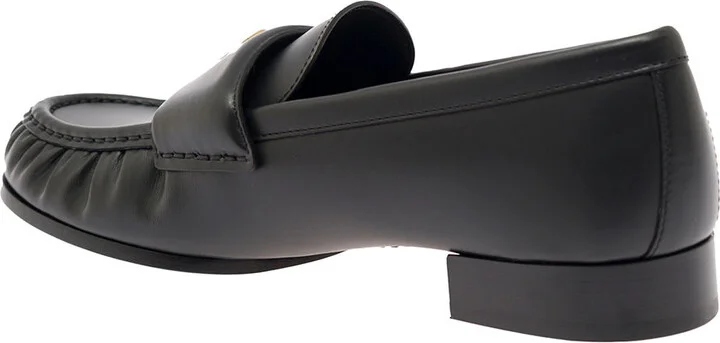 Black Loafers With Logo Detail In Smooth Leather Woman - Image 3