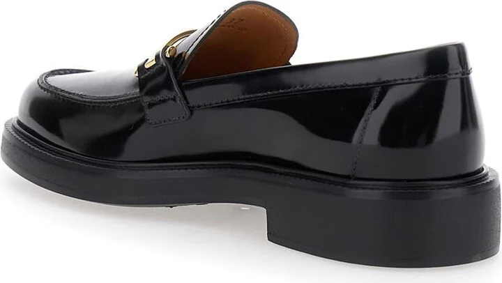 Black Loafers With Logo Plaque In Leather Woman - Image 3