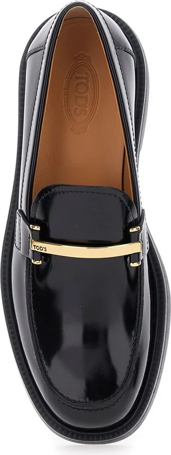 Black Loafers With Logo Plaque In Leather Woman - Image 4