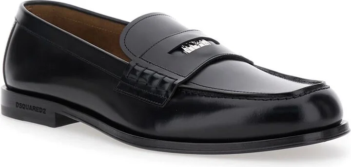 Black Loafers With Logo Plaque On The Front And Logo Lettering On The Heel In Leather Man - Image 2