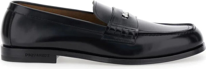 Black Loafers With Logo Plaque On The Front And Logo Lettering On The Heel In Leather Man