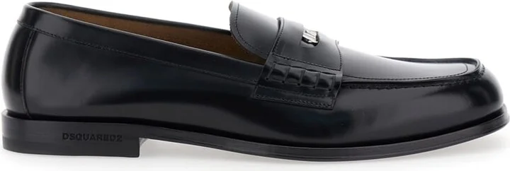 Black Loafers With Logo Plaque On The Front And Logo Lettering On The Heel In Leather Man