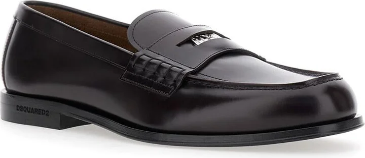 Black Loafers With Logo Plaque On The Front In Leather Man - Image 2