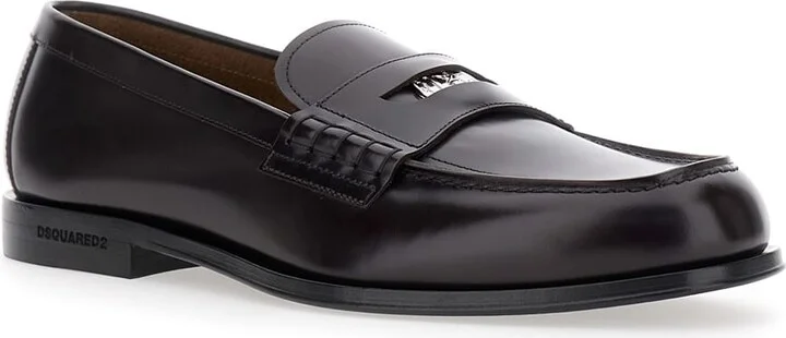 Black Loafers With Logo Plaque On The Front In Leather Man - Image 2