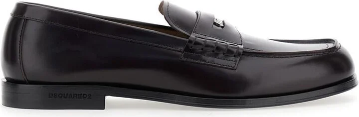 Black Loafers With Logo Plaque On The Front In Leather Man
