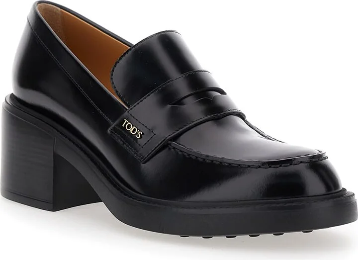 Black Loafers With Penny Slot And Logo Lettering On The Side In Leather Woman - Image 2