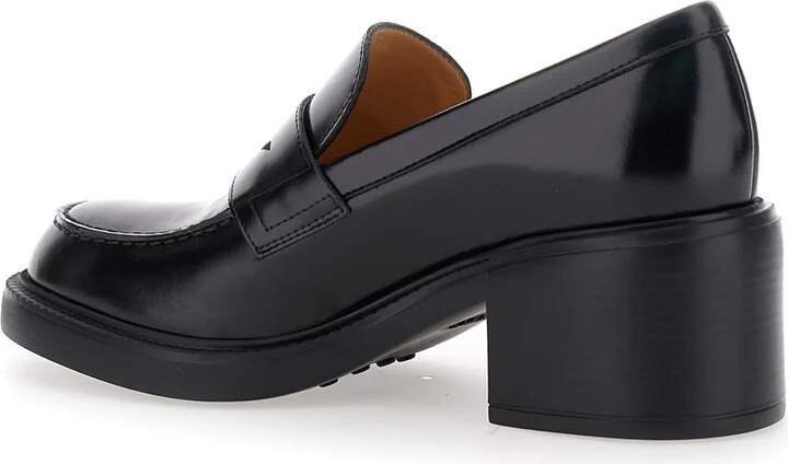 Black Loafers With Penny Slot And Logo Lettering On The Side In Leather Woman - Image 3