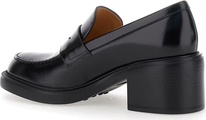 Black Loafers With Penny Slot And Logo Lettering On The Side In Leather Woman - Image 3