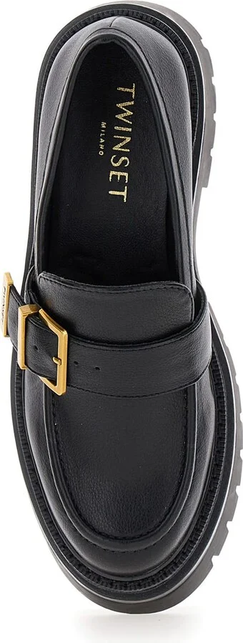 Black Loafers With Platform And Logo In Leather Woman - Image 4