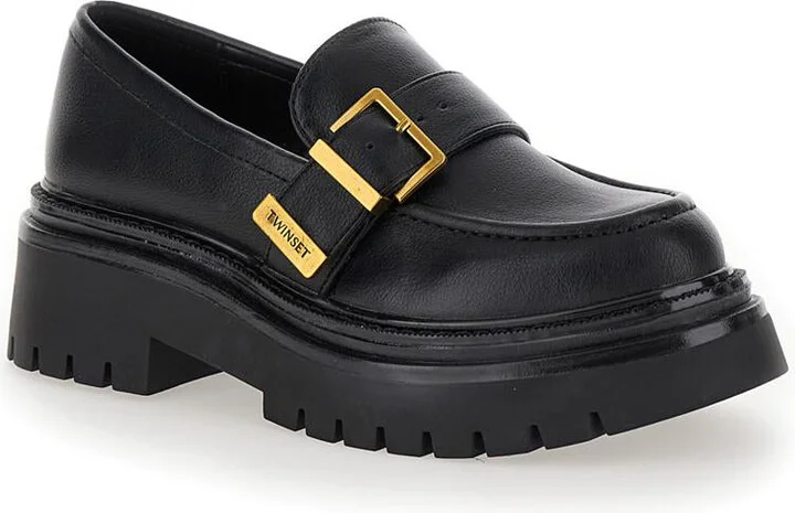 Black Loafers With Platform And Logo In Leather Woman - Image 2