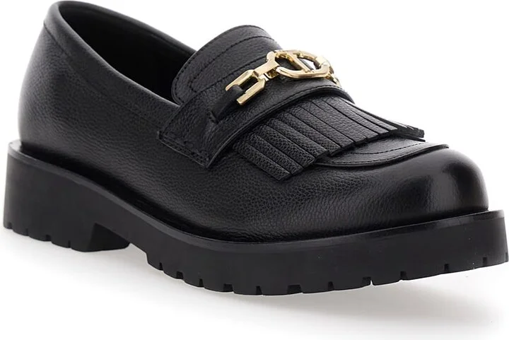 Black Loafers With Platform And Metallic Logo In Leather Woman - Image 2