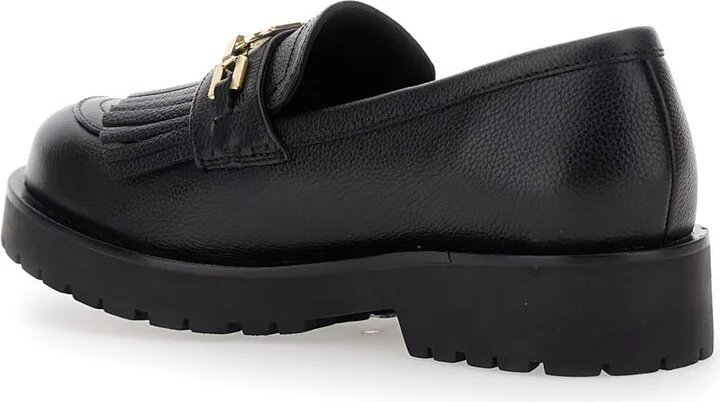 Black Loafers With Platform And Metallic Logo In Leather Woman - Image 3