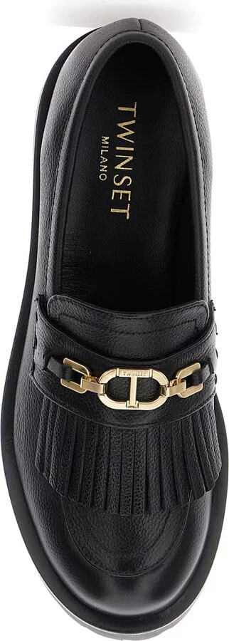 Black Loafers With Platform And Metallic Logo In Leather Woman - Image 4