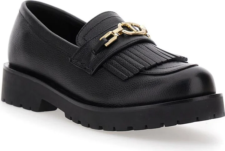 Black Loafers With Platform And Metallic Logo In Leather Woman - Image 2